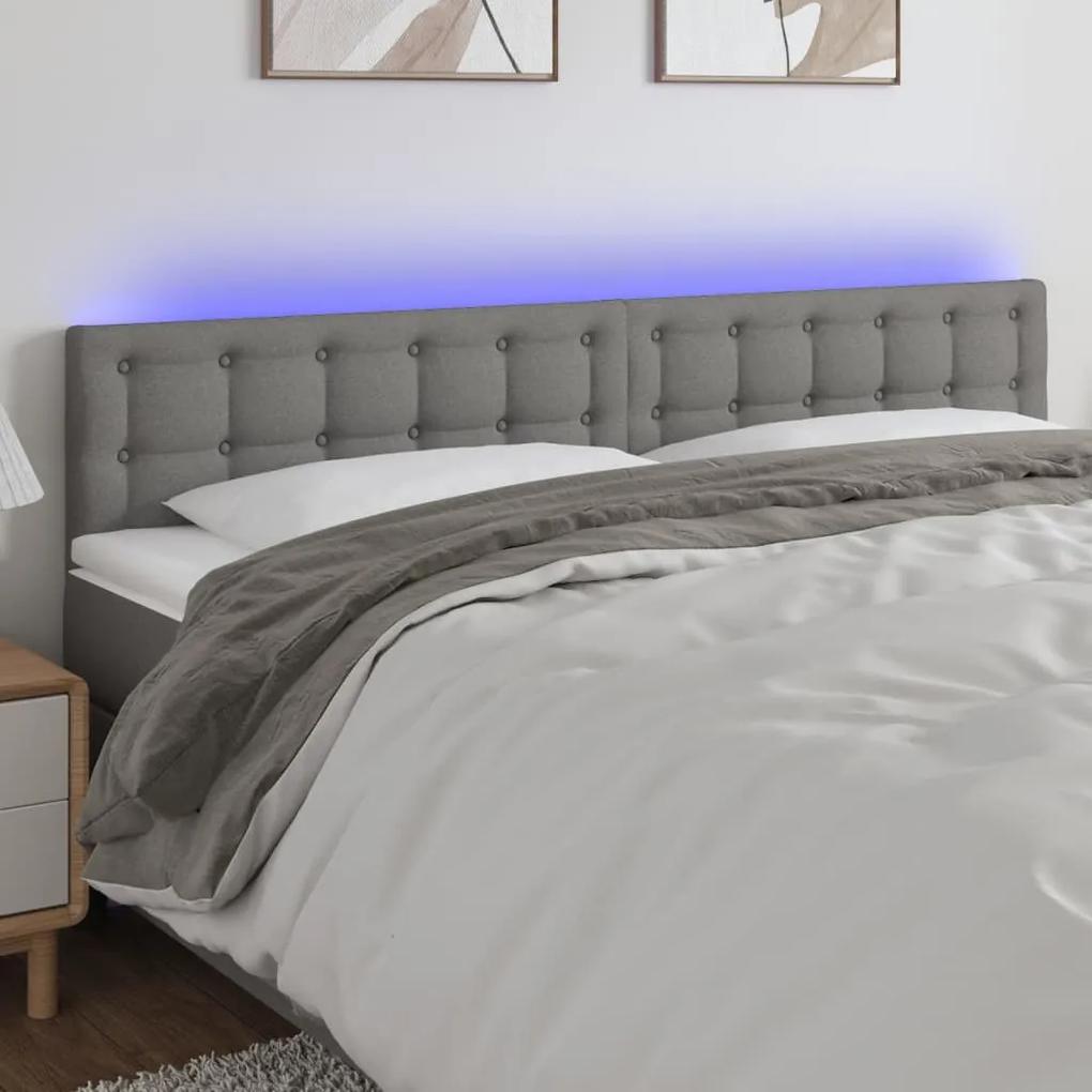 3122069 vidaXL Tăblie de pat cu LED, gri închis, 200x5x78/88 cm, textil