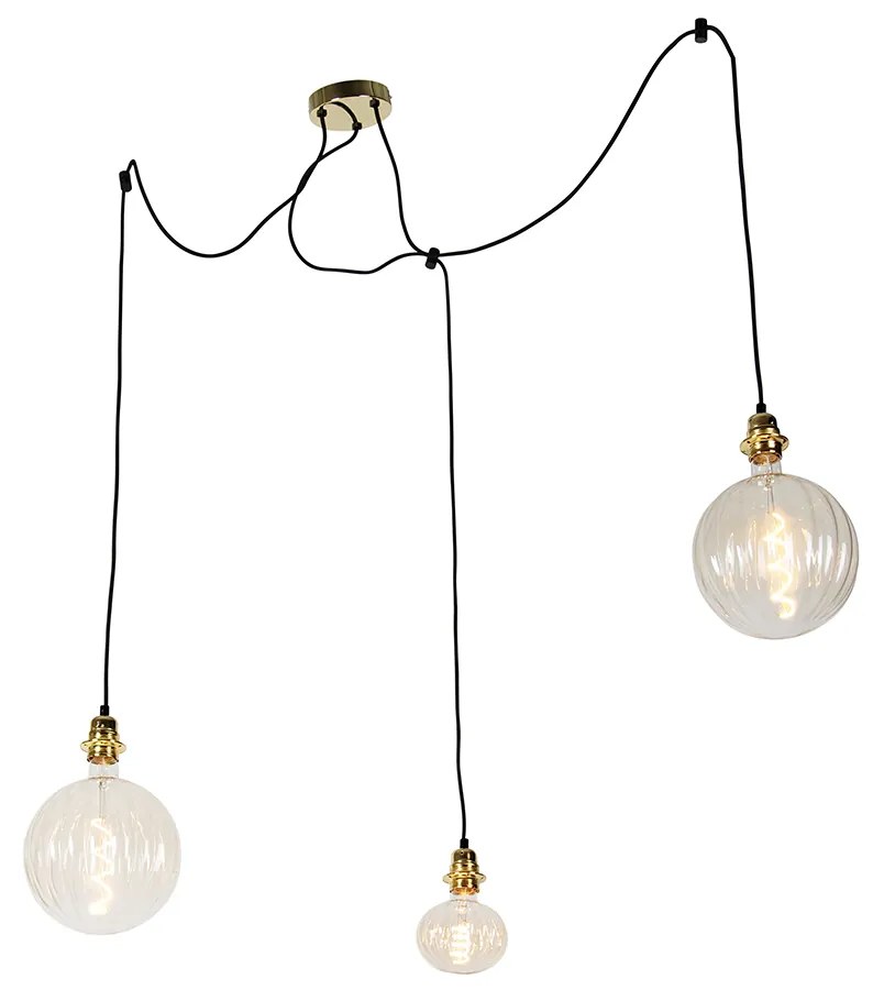 Lampă suspendată aurie cu 3 lumini incluzând LED chihlimbar cu dimmer - Cava Luxe