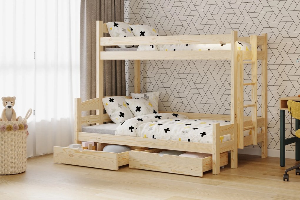 Pat supraetajat Lovic 90x200/120x200 cu sertare dreapta - pin