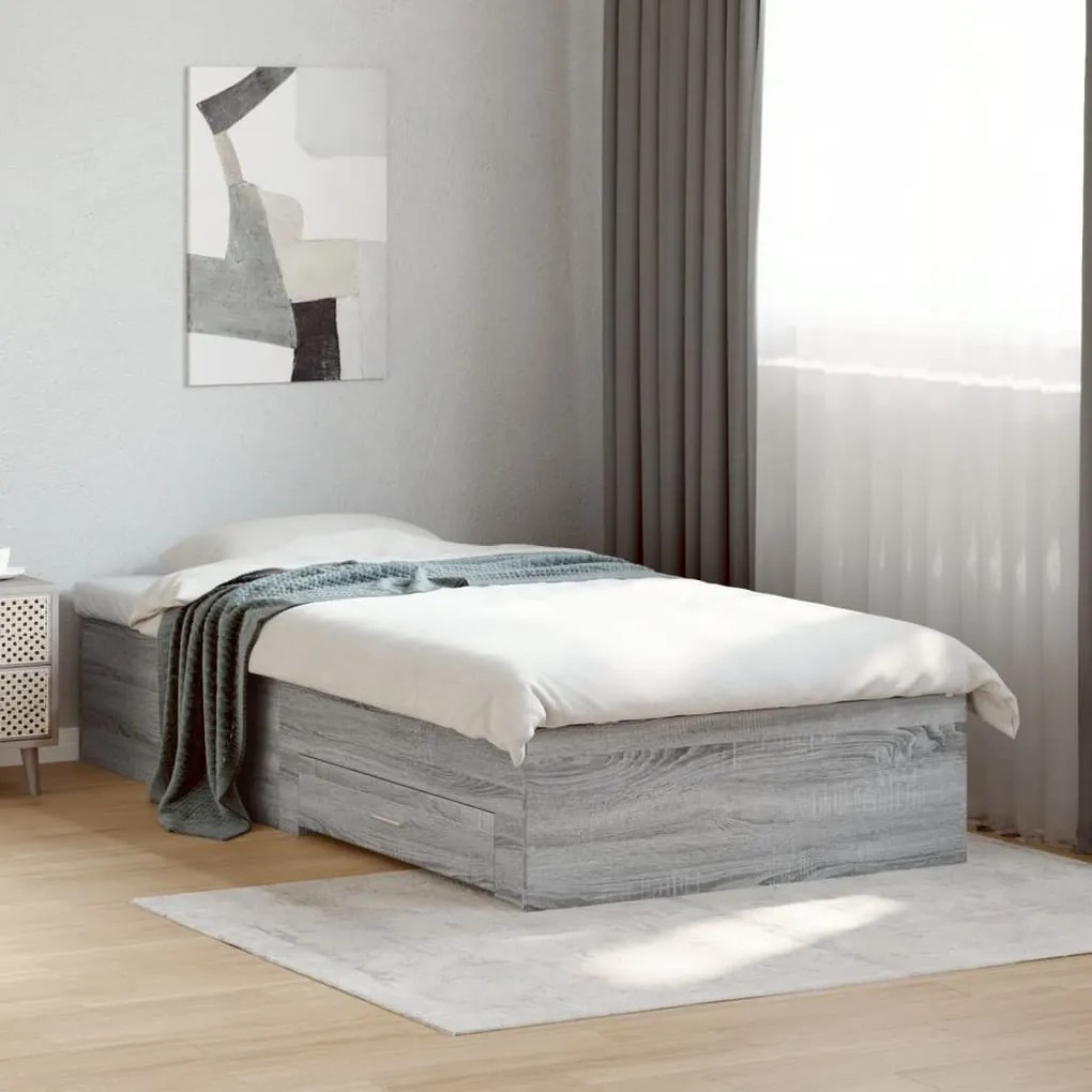 vidaXL Cadru de pat cu sertare gri sonoma 90x200 cm lemn prelucrat
