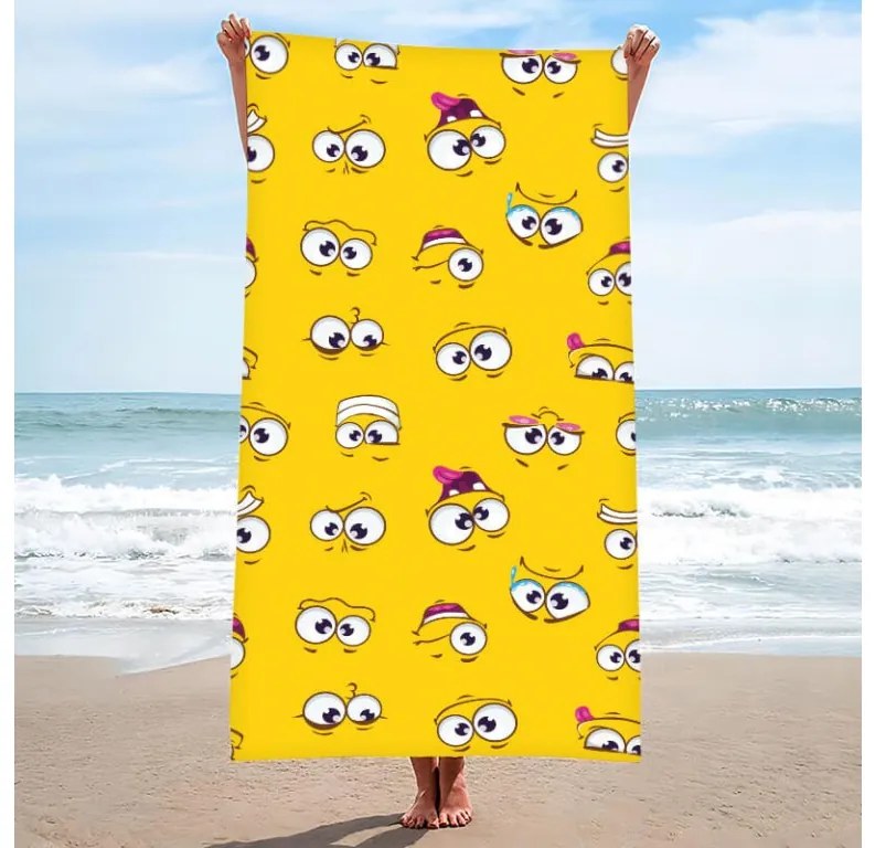 Set de plaja SMILE – prosop 100×180 cm si poncho 80×145 cm, galben