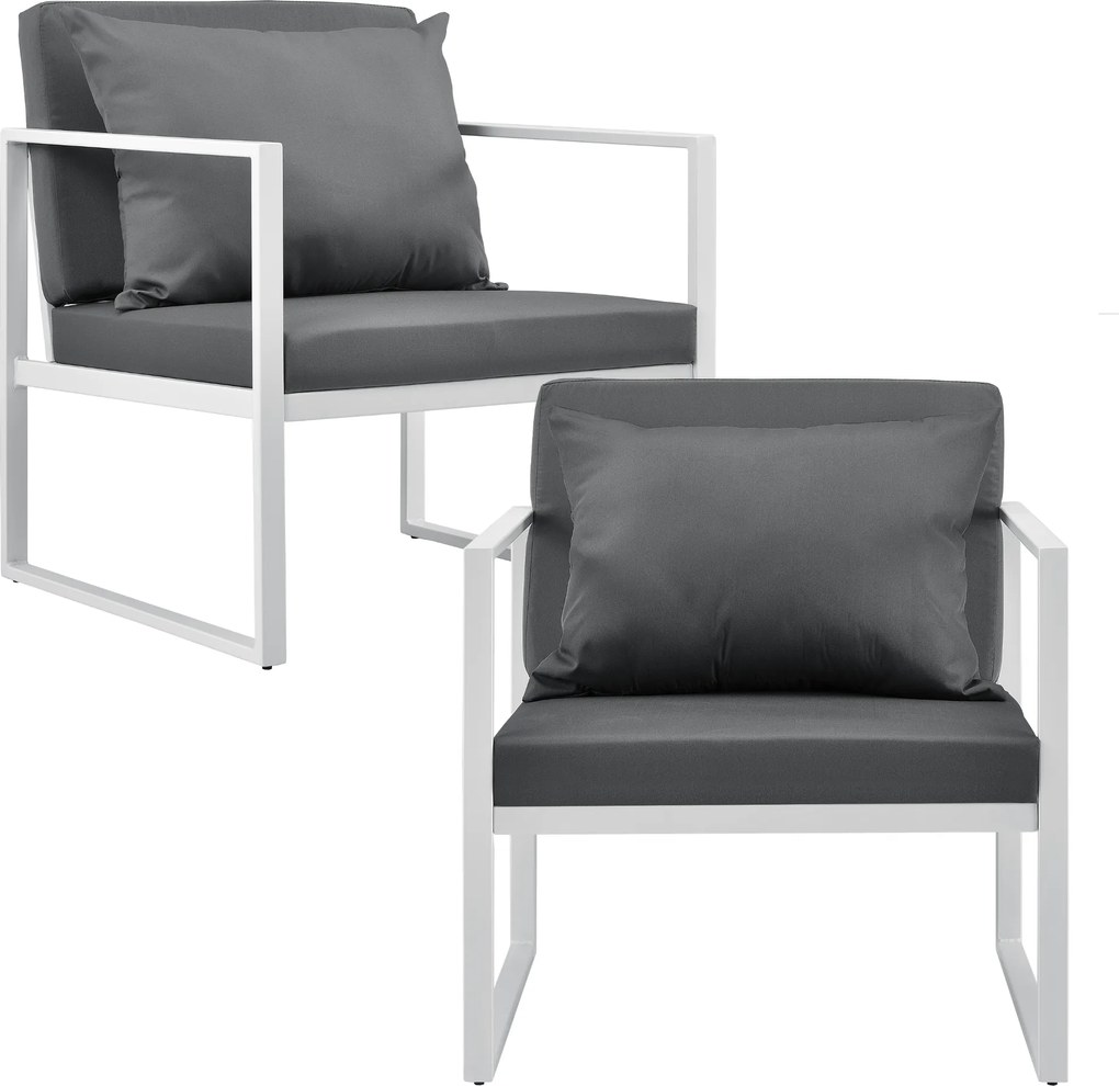 [casa.pro]® Set 2 scaune pentru exterior - 70 x 60 x 60 cm - metal/poliester - alb/gri deschis