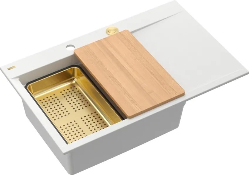 Statie de lucru incastrata Quadron Josh 111 finisaj alb mat - auriu 78x50 cm
