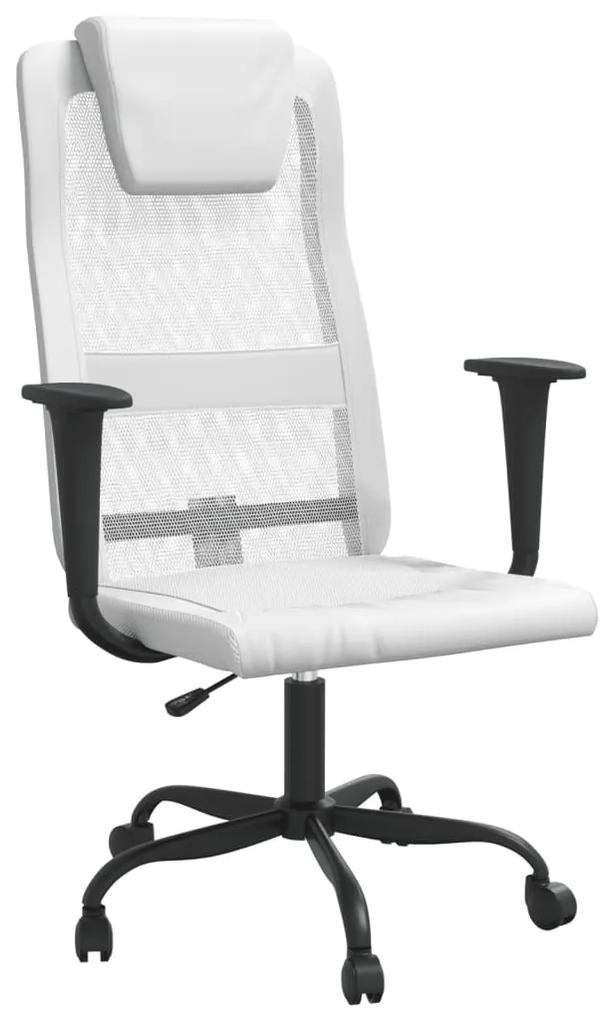 353021 vidaXL Scaun birou reglabil în înălțime, alb, piele artificială/plasă