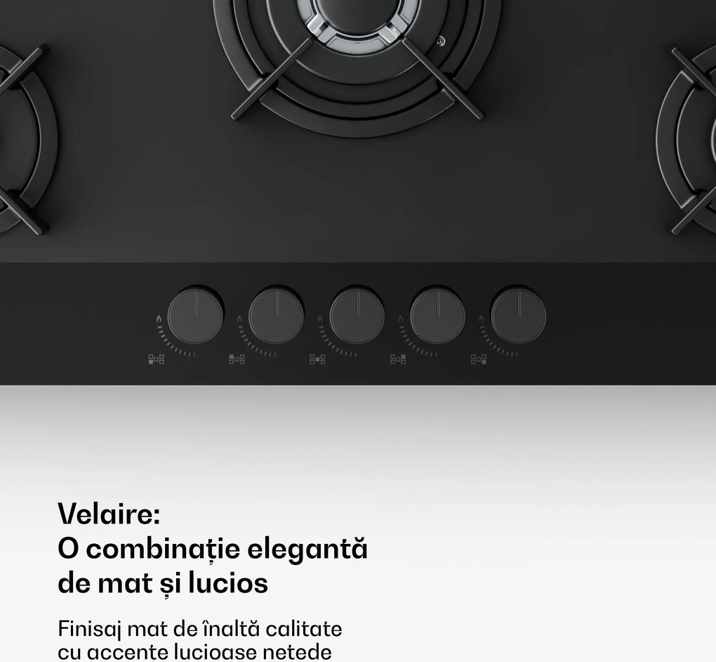 Klarstein Plita pe gaz Velaire, cu 5 arzătoare și aprindere electrică, compatibilă cu gaz natural și GPL, 10400 W, 90 cm.