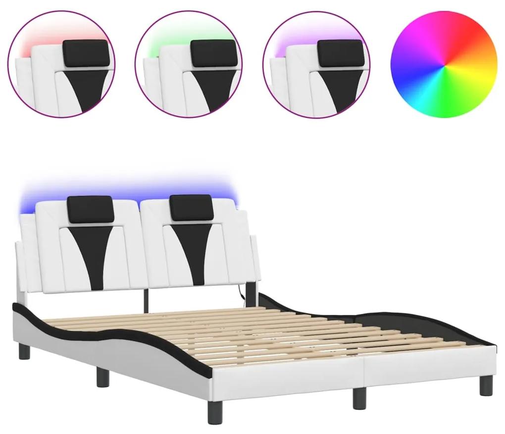 3214028 vidaXL Cadru de pat cu LED, alb și negru, 140x200 cm, piele ecologică