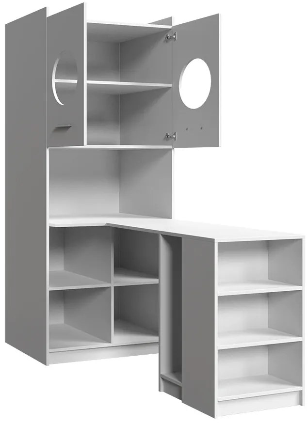 Masă PC de colț Paralia PD02 (Alb + Alb lucios). Promo -16%. 1058960