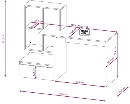 Birou cu poliță MARLO, gri beton/alb