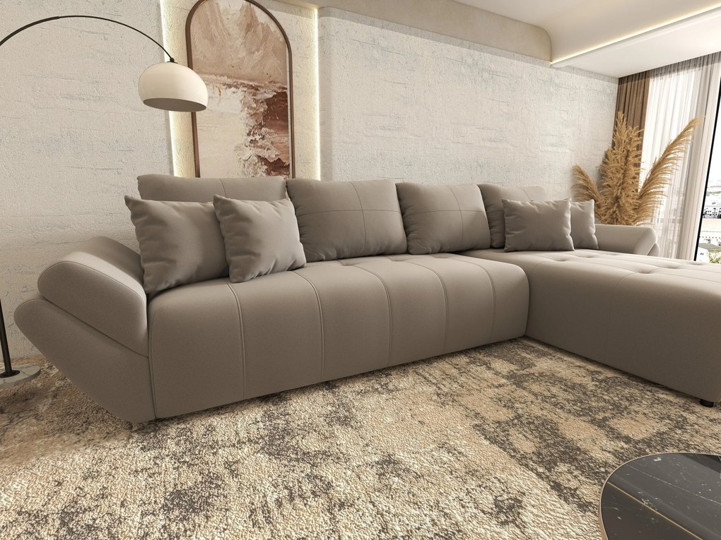 Colțar extensibil dumonde cu ladă de depozitare si sezut confortabil din spuma high-density, Berlin XL Royal Gri 350x185 cm II