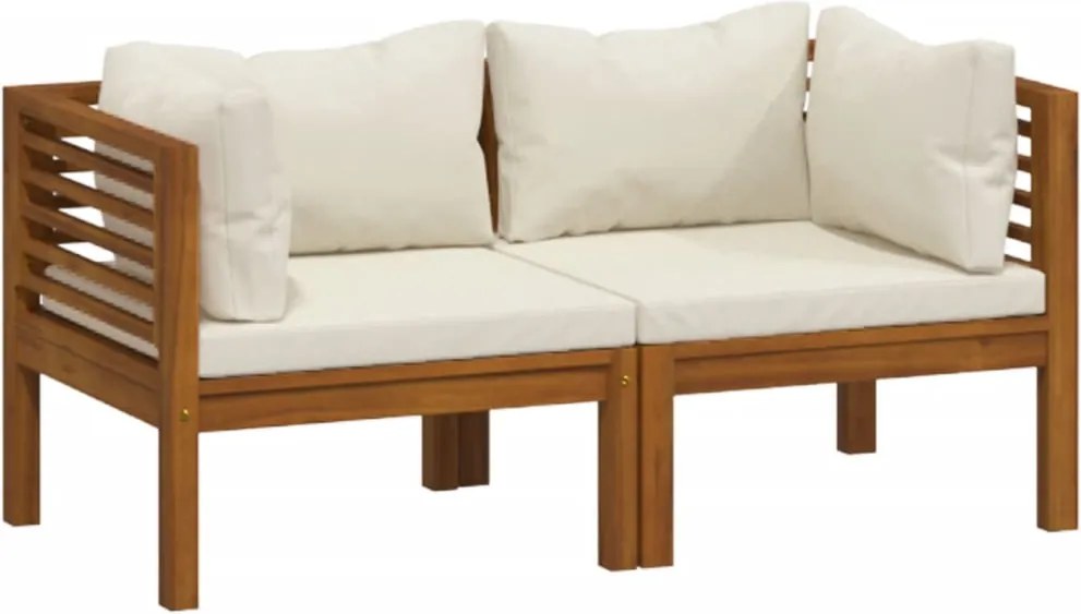 vidaXL Canapea de grădină cu 2 locuri, perne crem, lemn masiv acacia