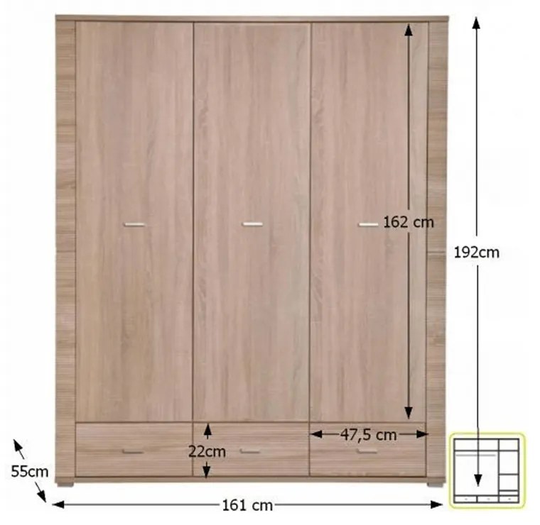 Dulap fara oglinda tip 1, stejar sonoma, GRAND