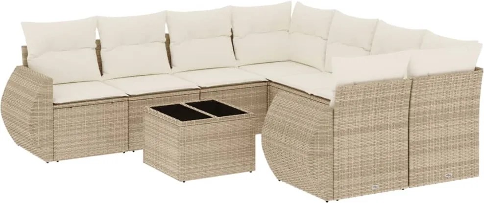vidaXL Set canapele de grădină, 9 piese, cu perne, bej, poliratan