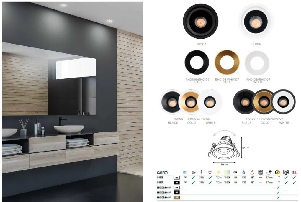 Spot LED incastrabil GALEXO H0106 alb cu inel negru