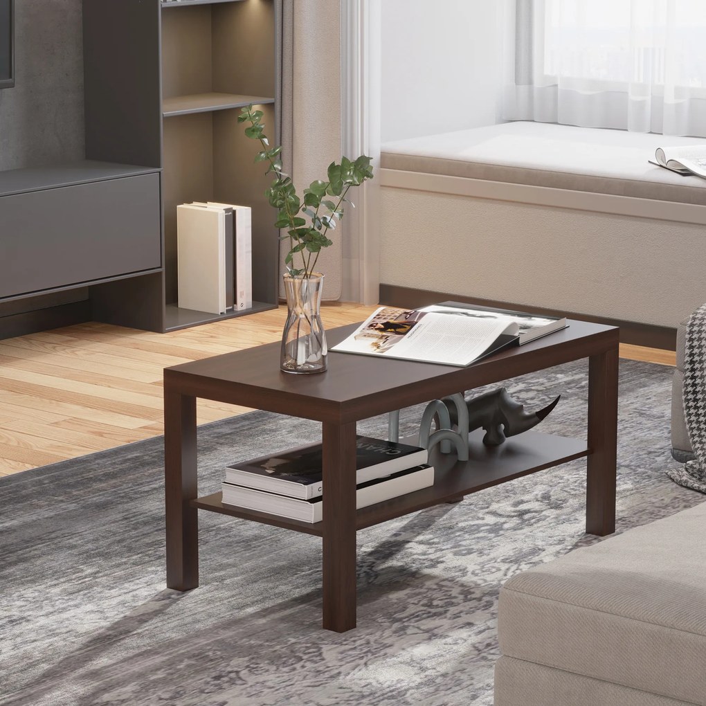 HOMCOM Măsuță de Cafea Rectangulară Clasică cu Raft Spațios de Depozitare din Lemn 90×45×44.5cm | Aosom Romania