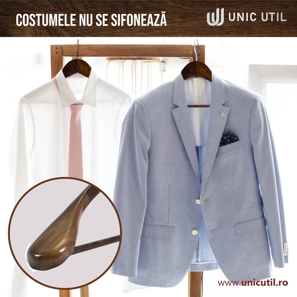 Umerase Tricouri din Lemn cu Umeri Lați și Design Modern, Vintage, UUUM16