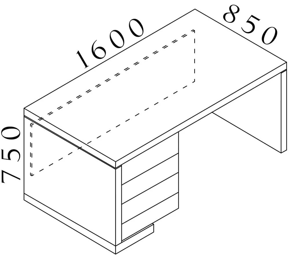Masa Lineart 160 x 85 cm + container stanga, ulm inchis / alb