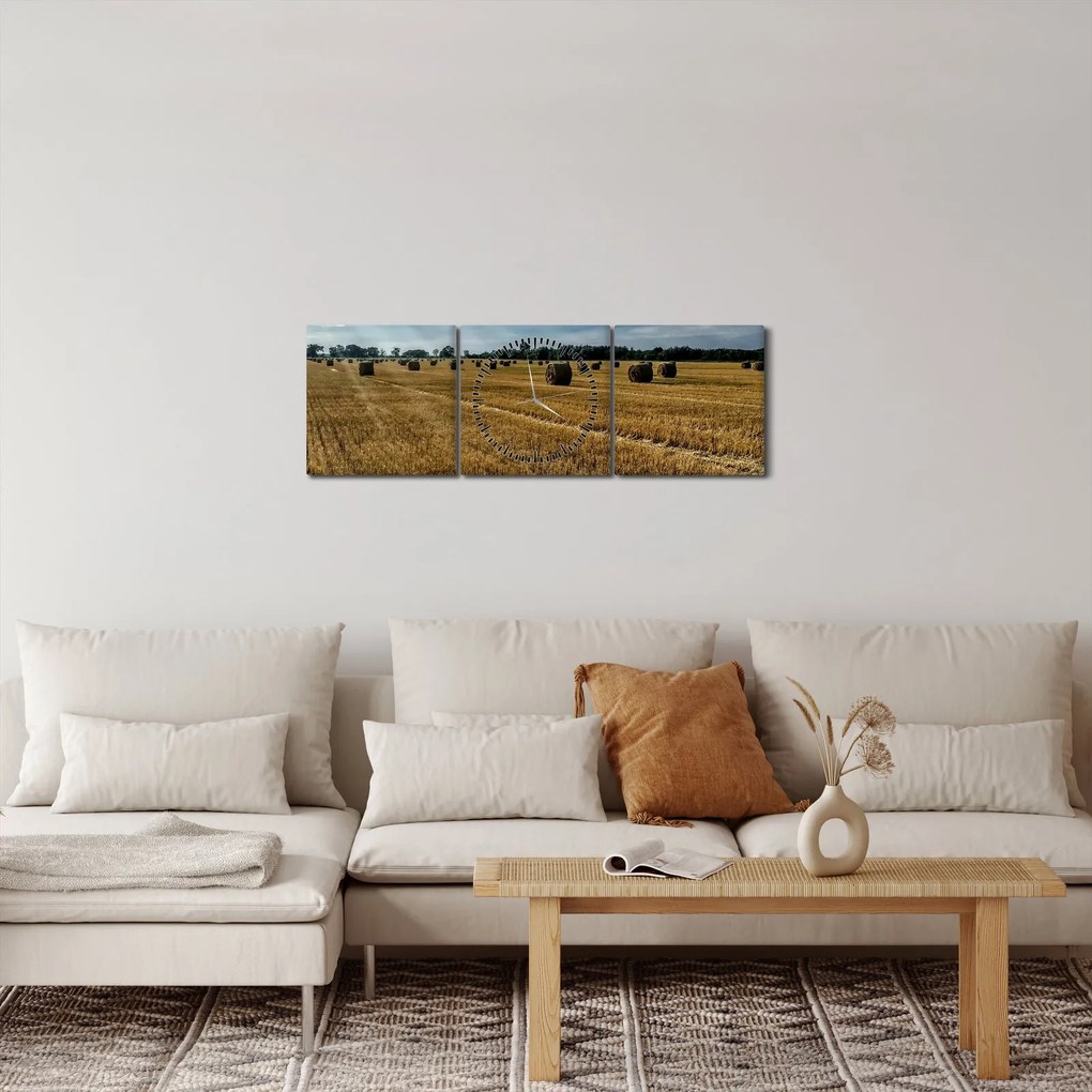 Tablou cu câmp recoltat (cu ceas) (90x30 cm)