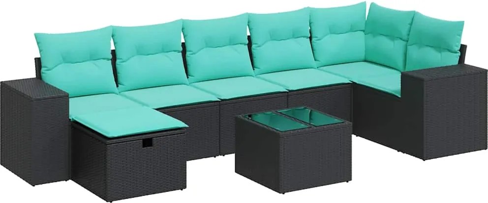vidaXL Set mobilier de grădină cu perne, 8 piese, negru, poliratan