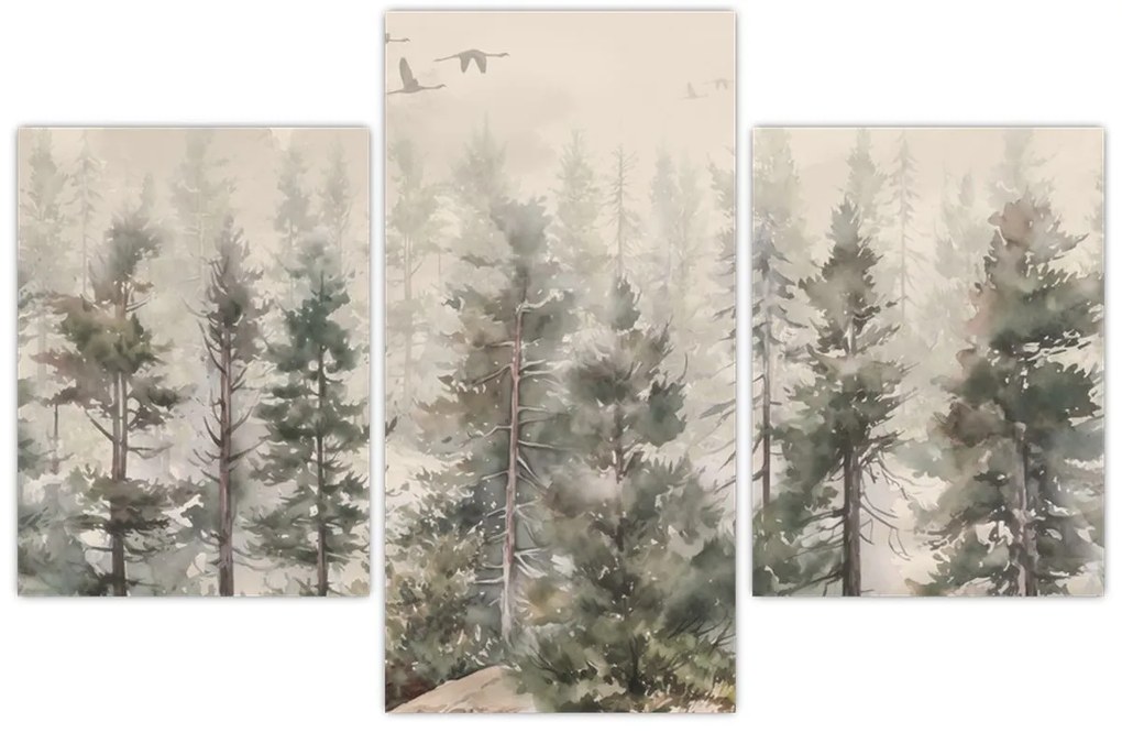 Tablou - Pădurea de pini I., aquarel (90x60 cm)