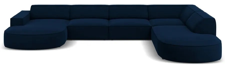 Colțar albastru cu tapițerie din catifea (cu șezlong pe partea dreaptă) Jodie - Micadoni Home