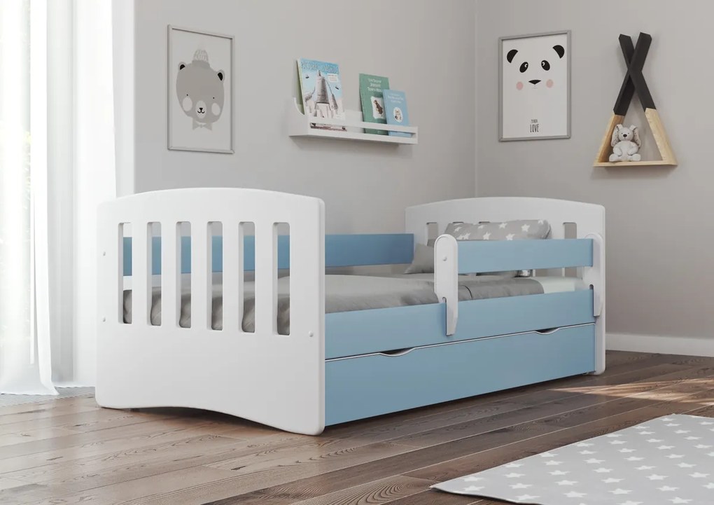 Pat clasic pentru copii - Albastru Classic 180x80 cm pat + spațiu de depozitare