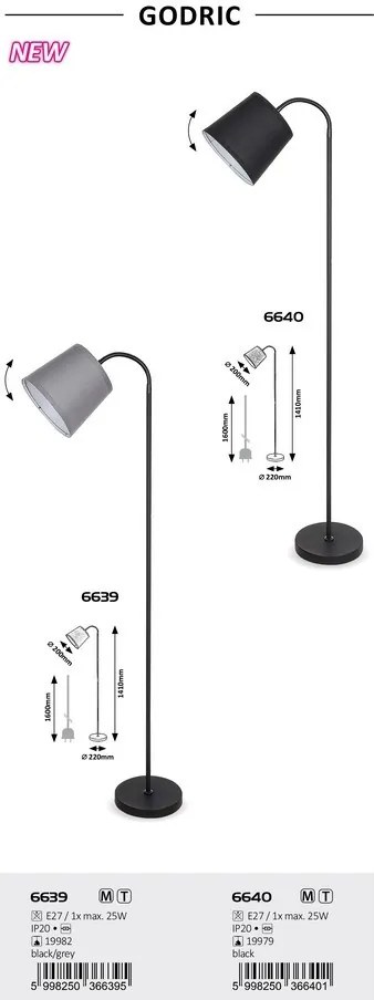 Lampadar, lampa de podea design elegant GODRIC negru