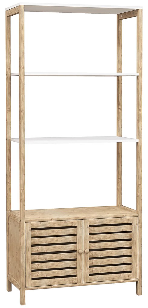 HOMCOM Mobilier Baie cu 3 Rafturi, mobilier de baie din Bambus, 63x30x138 cm, Alb | Aosom Romania