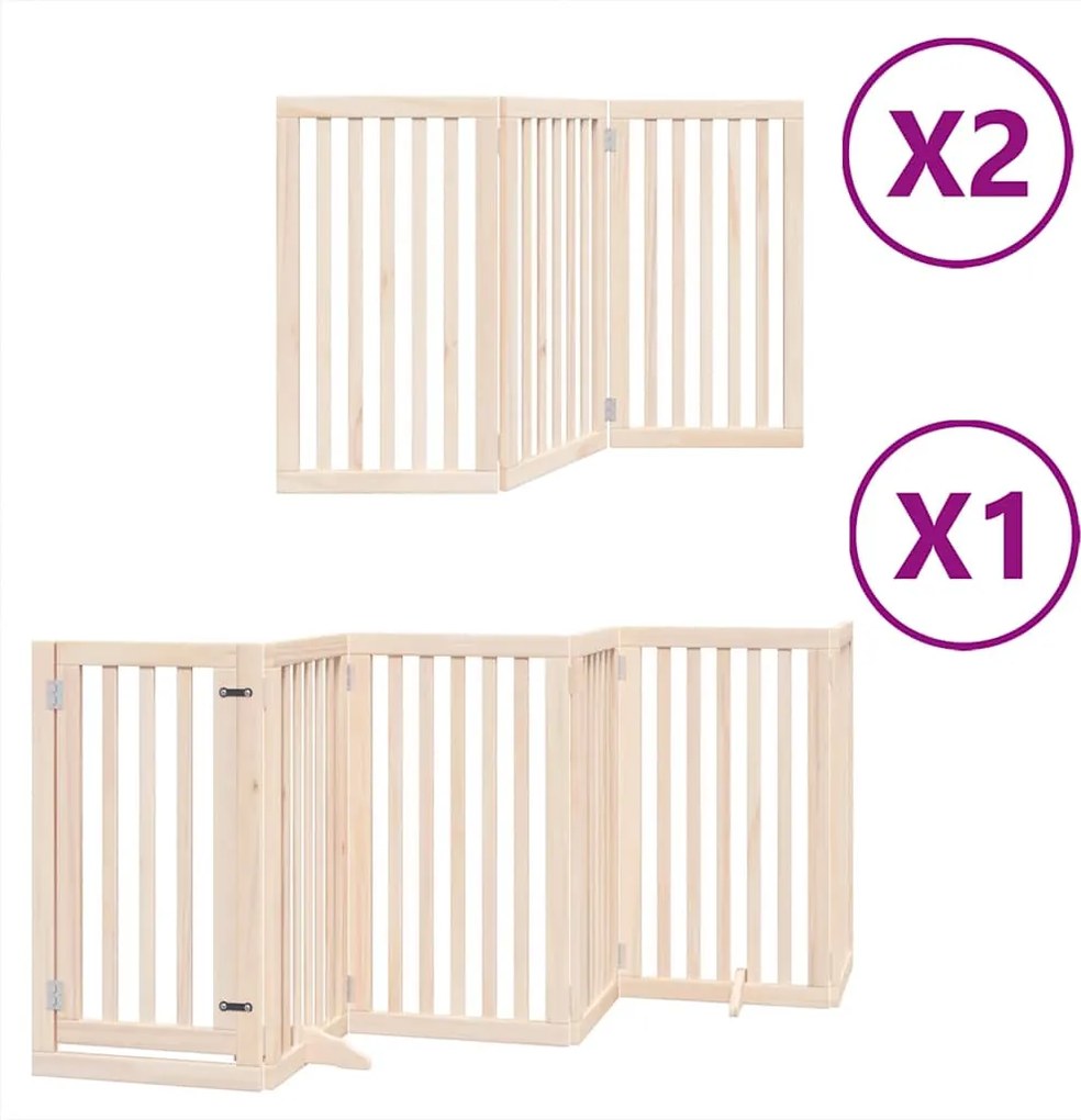 vidaXL Poartă de câini pliabilă cu ușă, 12 panouri, 600 cm, lemn plop