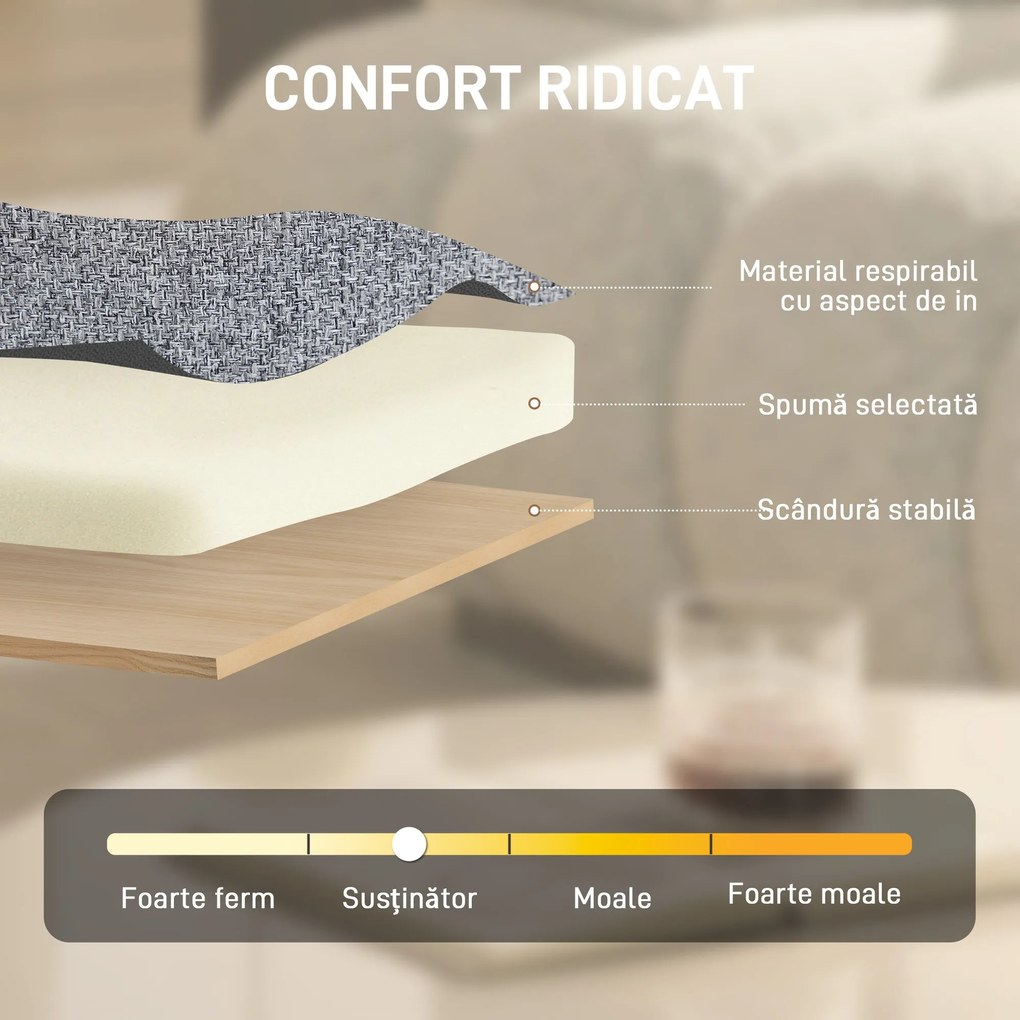 HOMCOM Fotoliu Rotativ de Living din Material Tip In, Fotoliu fără Brațe cu Șezut Spațios și Picioare din Metal, Gri Deschis | Aosom Romania