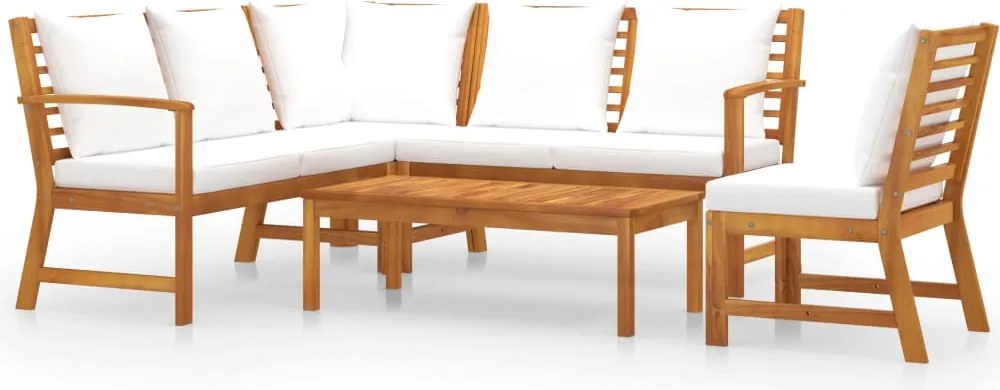 vidaXL Set mobilier de grădină cu perne crem, 5 piese, lemn de acacia