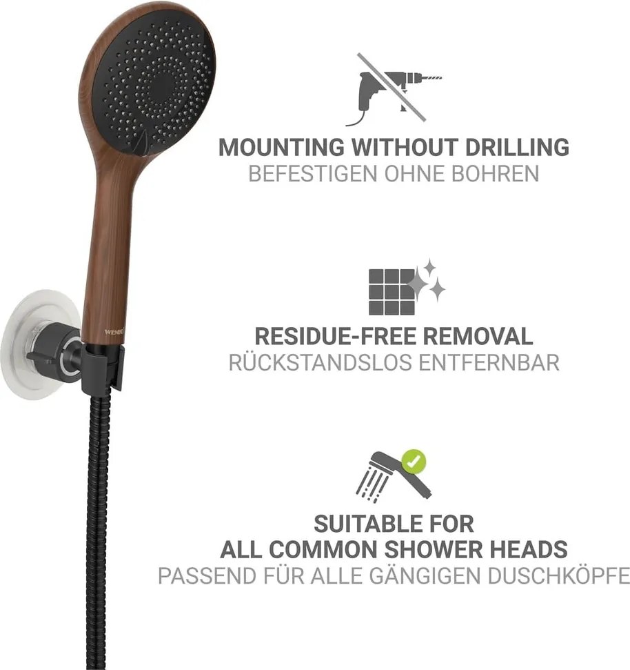 Suport pentru capul de duș negru autoadeziv din plastic Libertà – Wenko