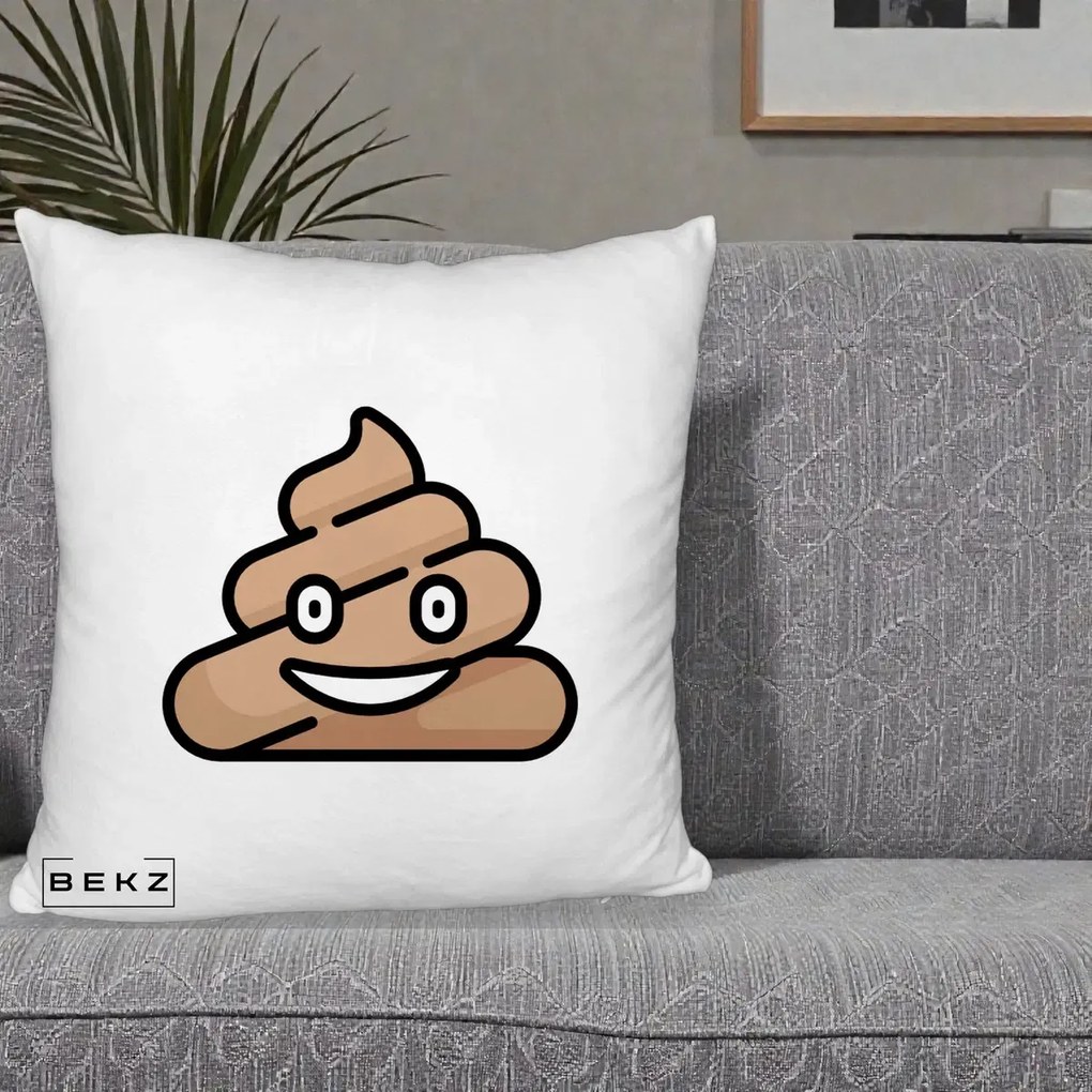 Perna Decorativa Emoji Poop Funny, 40x40 cm, Alb Pufos, Husa Detasabila, Perna Inclusa, BEKZ®