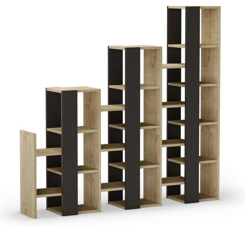 Etajeră neagră/în culoare naturală cu aspect de lemn de stejar 158x151 cm Anissa – Marckeric