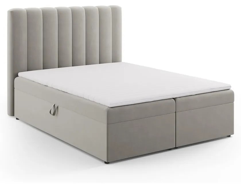 Pat boxspring gri cu spațiu de depozitare 160x200 cm Gina – Milo Casa