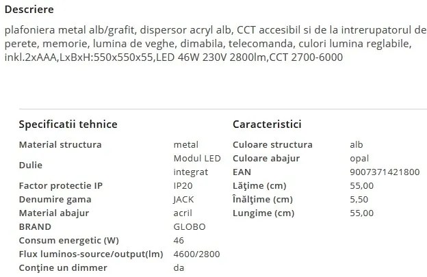 Plafoniera LED moderna cu telecomanda JACK 46W