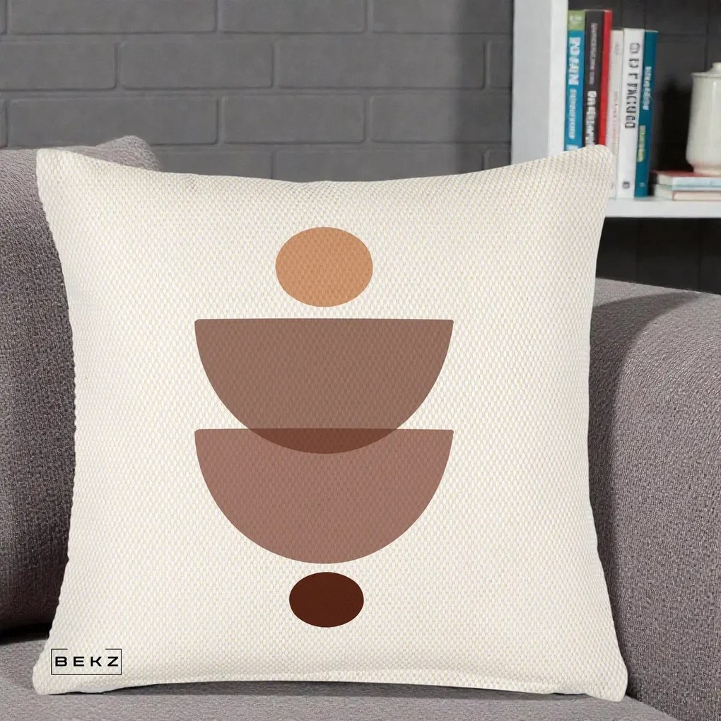 Perna Decorativa Geometric Boho Semicercuri Brun, 40x40 cm, Crem Reliefat, Husa Detasabila, Perna Inclusa, BEKZ®