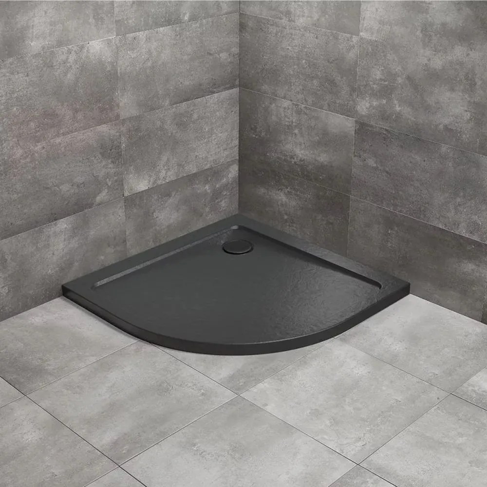 Cadita dus semirotunda Radaway Doros A Stone 80x80 cm acril negru