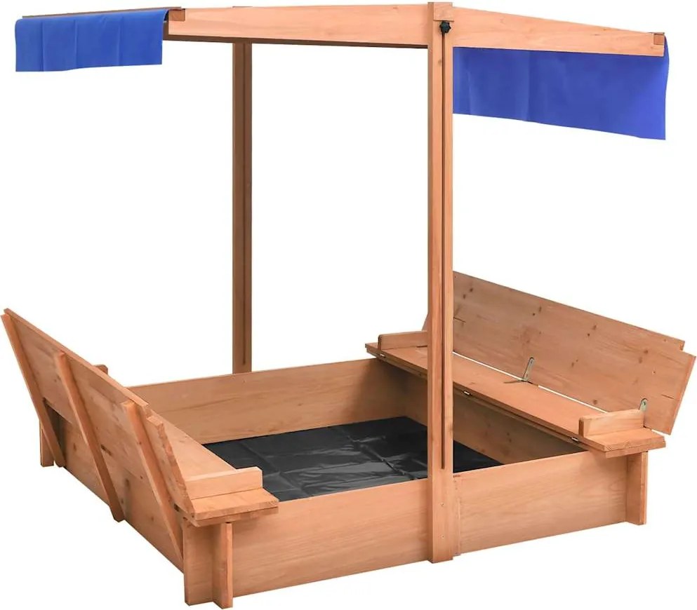 vidaXL Cutie de nisip cu acoperiș, 112x112x112 cm, lemn brad