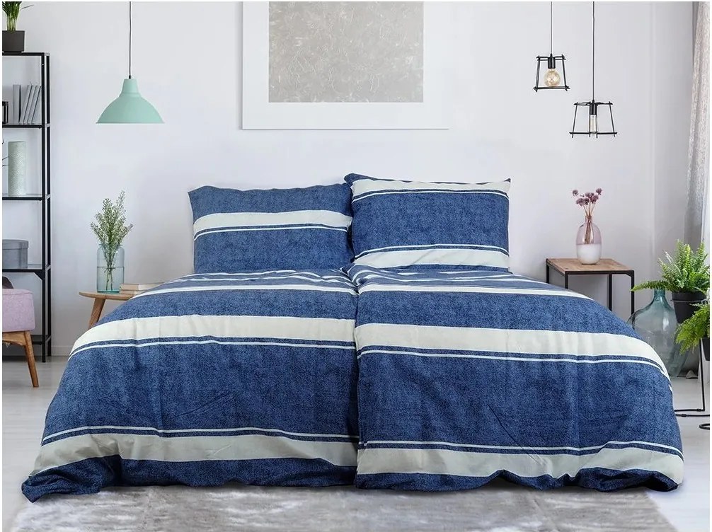 Lenjerie de pat din bumbac Renforce creponat BLUE LINE albastru Dimensiune lenjerie de pat: 70 x 90 cm | 140 x 200 cm
