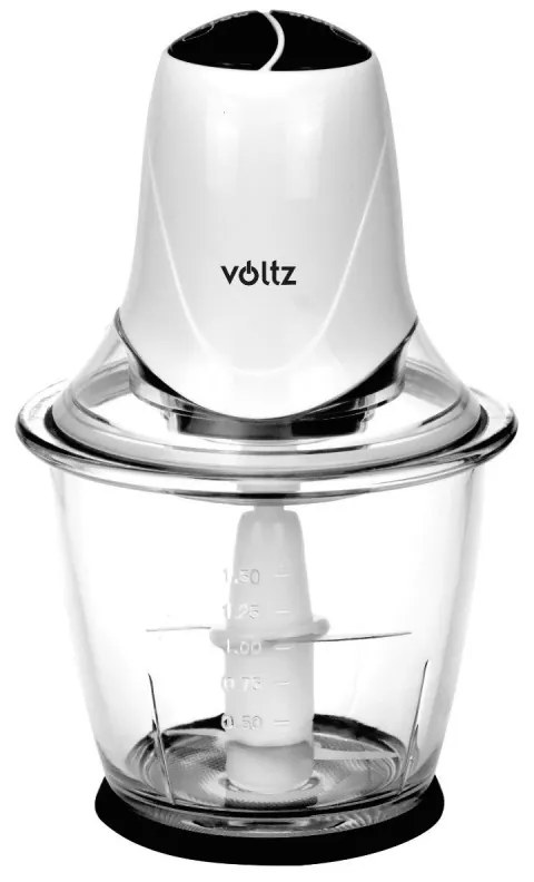 Tocator electric de alimente Voltz V51111B, 300W, Cupa de sticla, 1,5 L, 4 cutite, alb