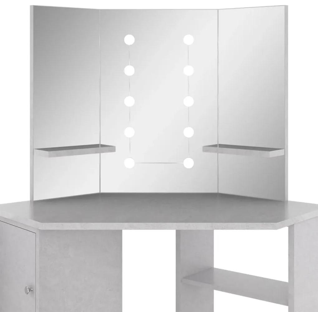 Masa de toaleta de colt, cu LED, gri beton, 111x54x141,5 cm Gri beton