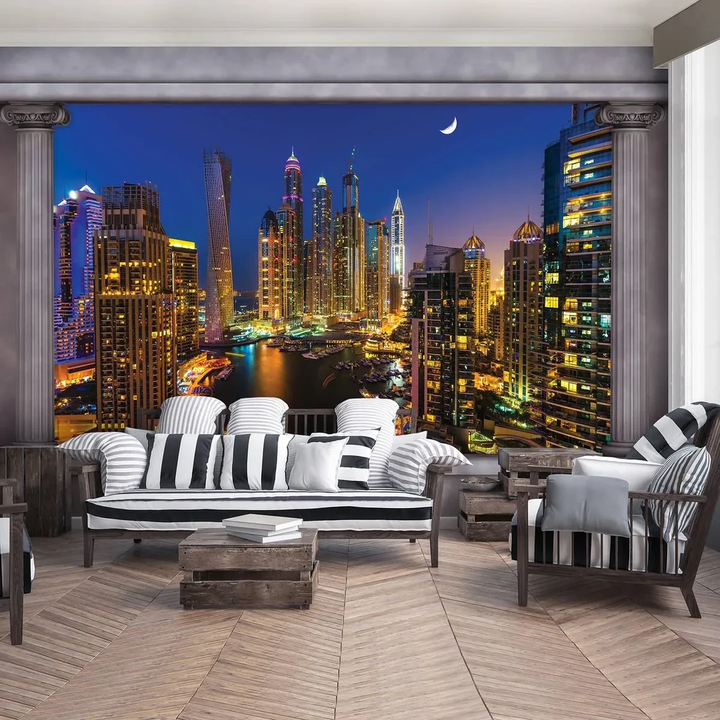 Fototapet - Zgârăienori din Dubai noaptea (152,5x104 cm), în 8 de alte dimensiuni noi