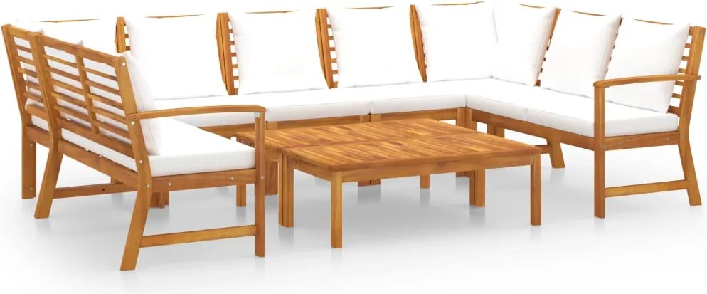 vidaXL Set mobilier grădină cu perne, 9 piese, crem, lemn de acacia