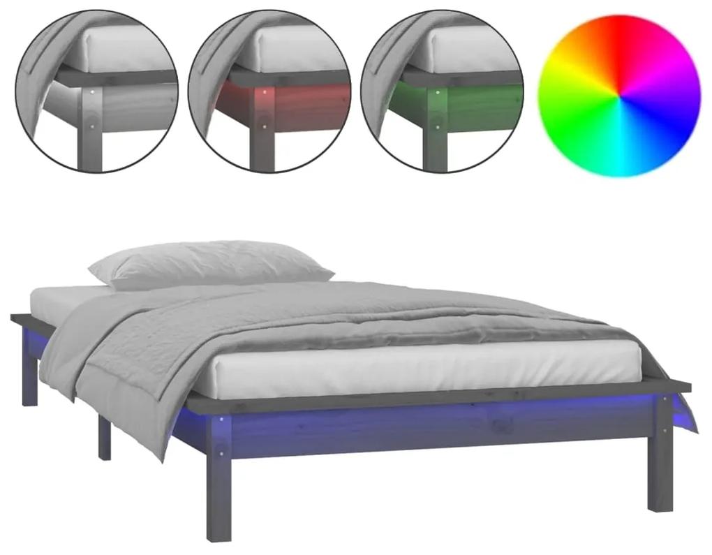 Cadru de pat cu LED, gri, 100x200 cm, lemn masiv Gri, 100 x 200 cm