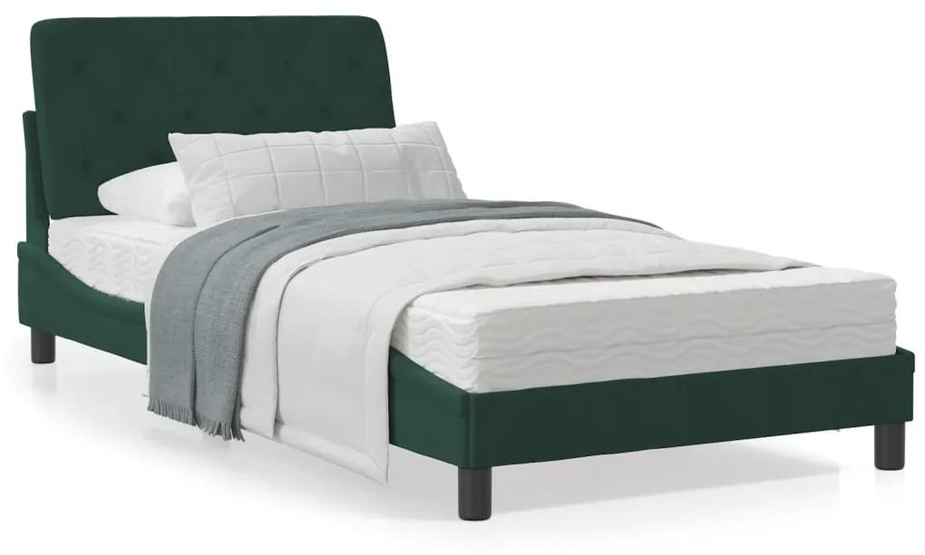 3213840 vidaXL Cadru de pat cu lumini LED, verde închis, 100x200 cm, catifea