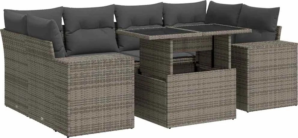 vidaXL Set canapele de grădină, 7 piese, cu perne, gri, poliratan