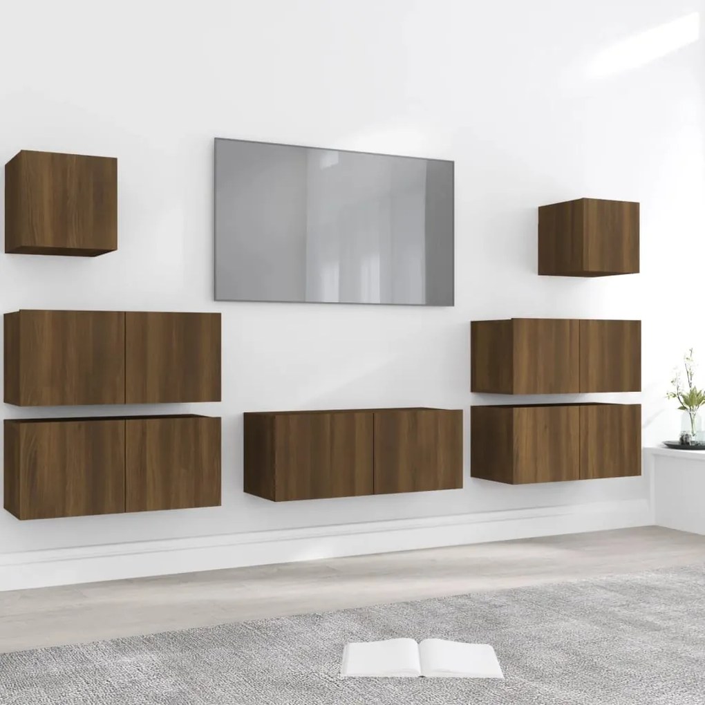 3120289 vidaXL Set comode TV, 7 piese, stejar maro, lemn compozit
