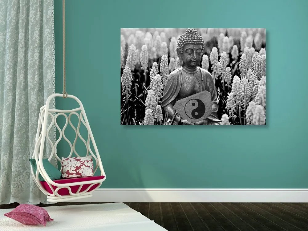 Tablou yin și yang Budha în design alb-negru