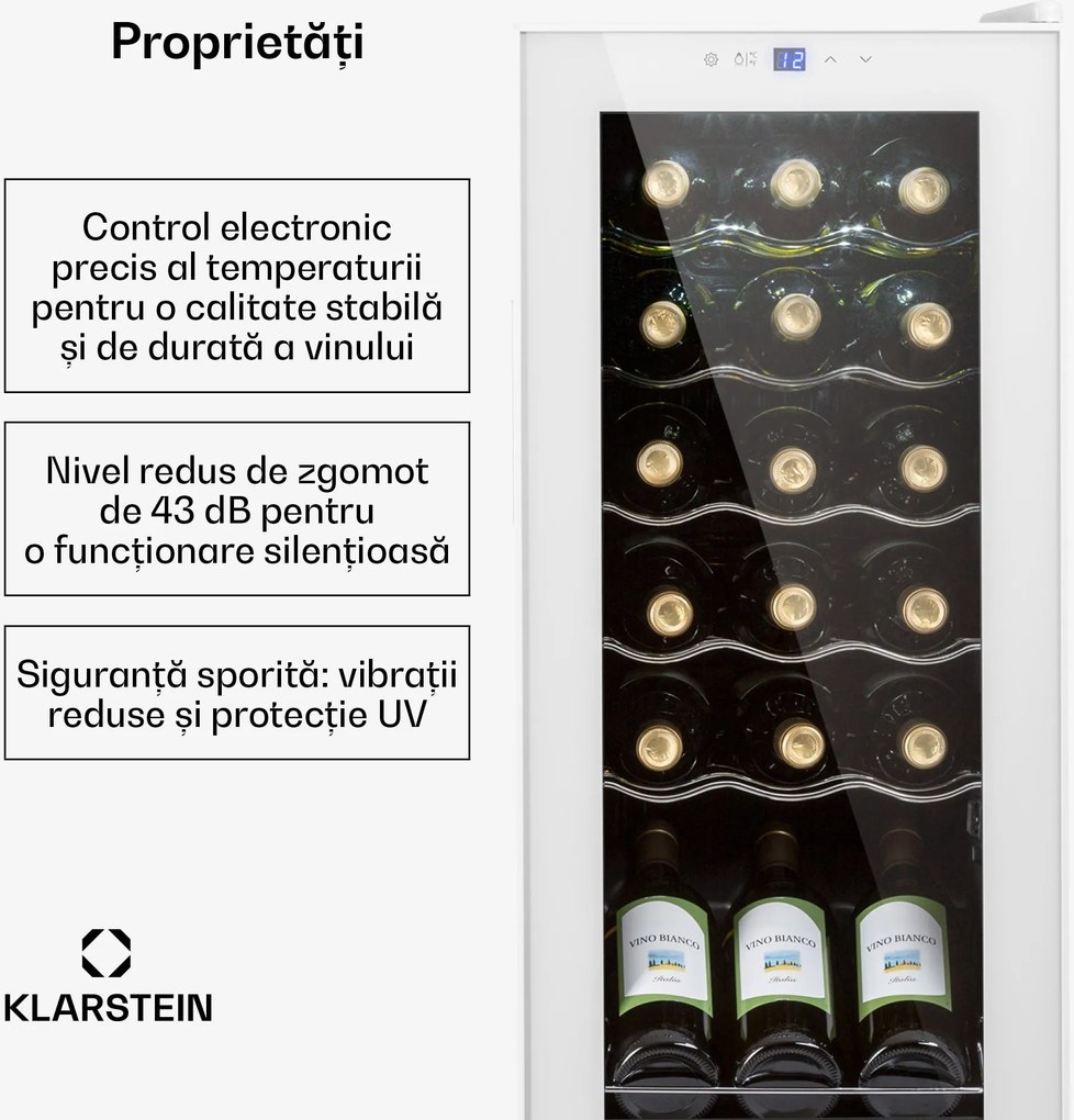 Klarstein Shiraz 18 Slim Uno, frigider pentru vin, 50 litri, 18 sticle, panou de control tactil, 5-18°C
