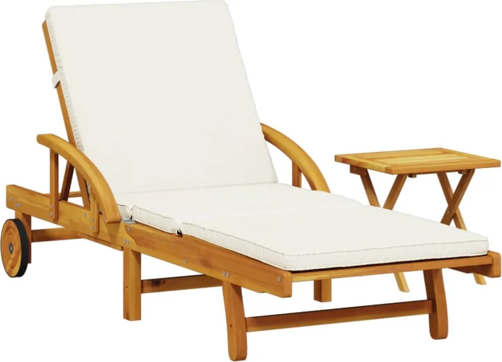vidaXL Șezlong cu pernă și masă, lemn masiv de acacia